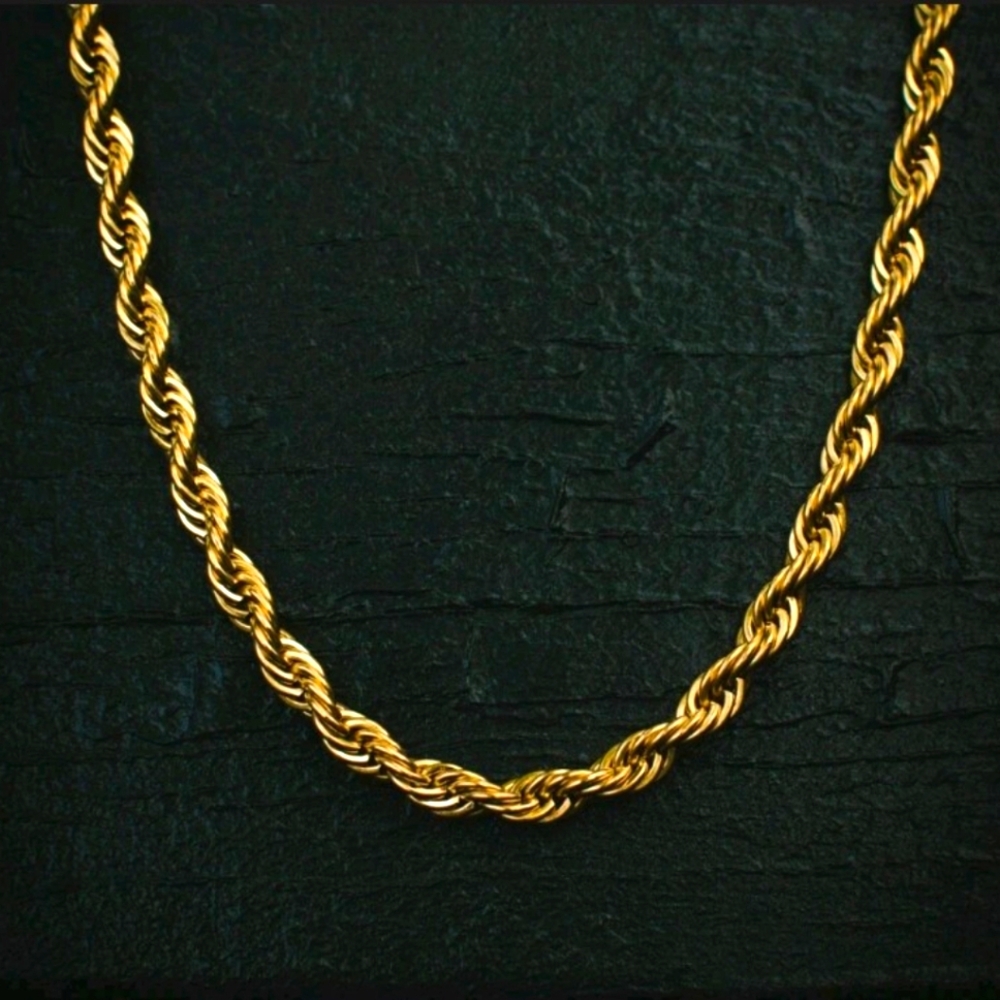 22" Gold Plated 5mm Thick Rope Chain Necklace